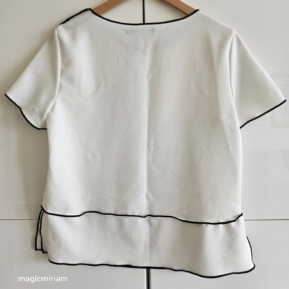 Zara Short Sleeve Contrast Side Slit Lightweight Blouse - Picture 6 of 12